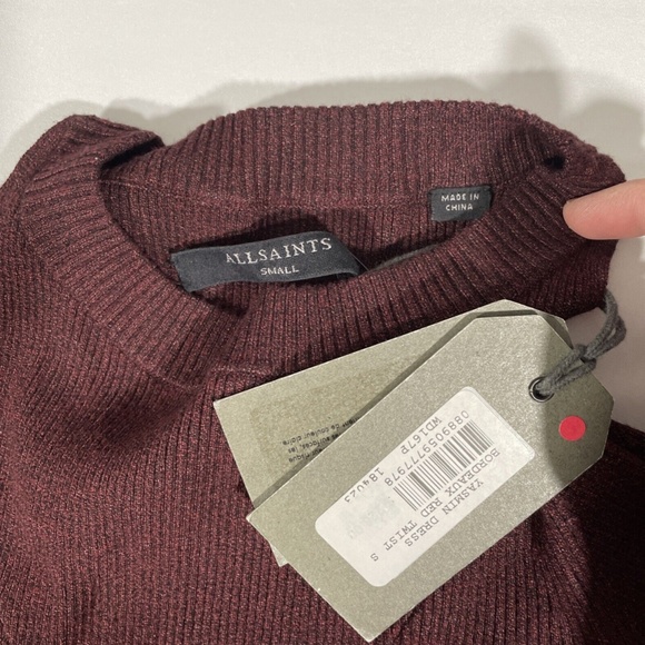 NWT ALL‎ SAINTS [ Small ] Yasmin Cold-Shoulder Sweater Dress in Red - Picture 4 of 12